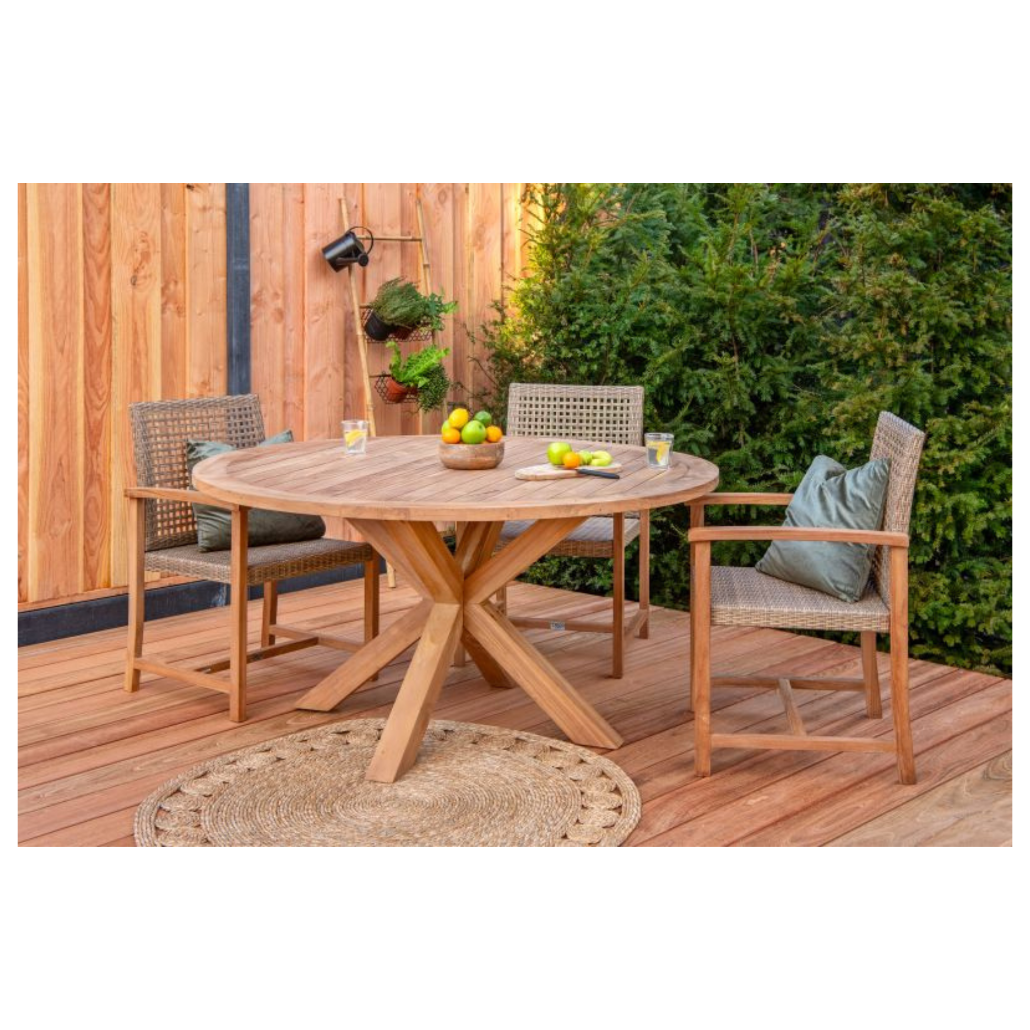 Tuintafel teak rond met kruispoot diameter 150 cm