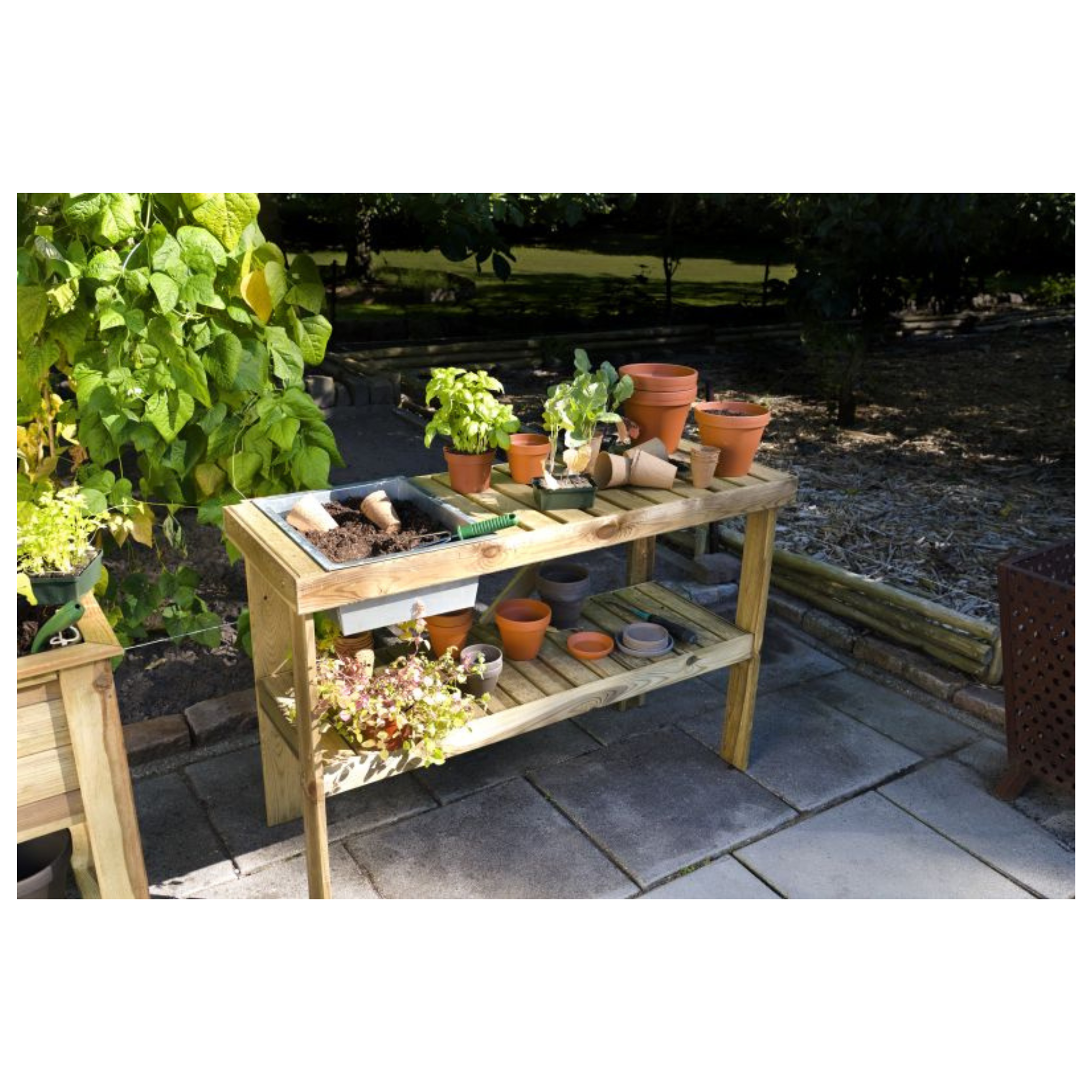 Werkbank Luxe grenen groen geïmpregneerd met zinken bak