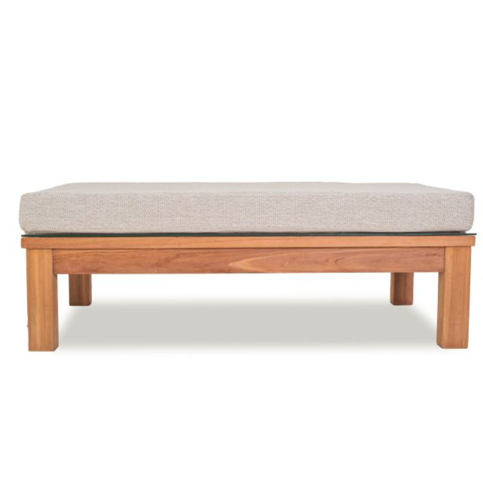 Teak modulaire lounge set Tambora – Salontafel/Hocker incl. kussen en glasplaat - 75 x 120 x H30/40cm