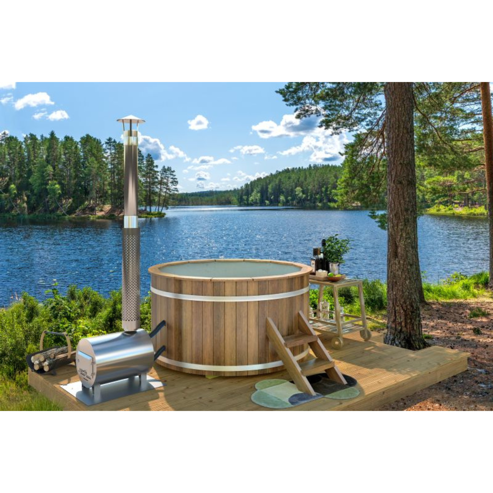 Hottub met  RVS kachel Ø180 cm Thermowood