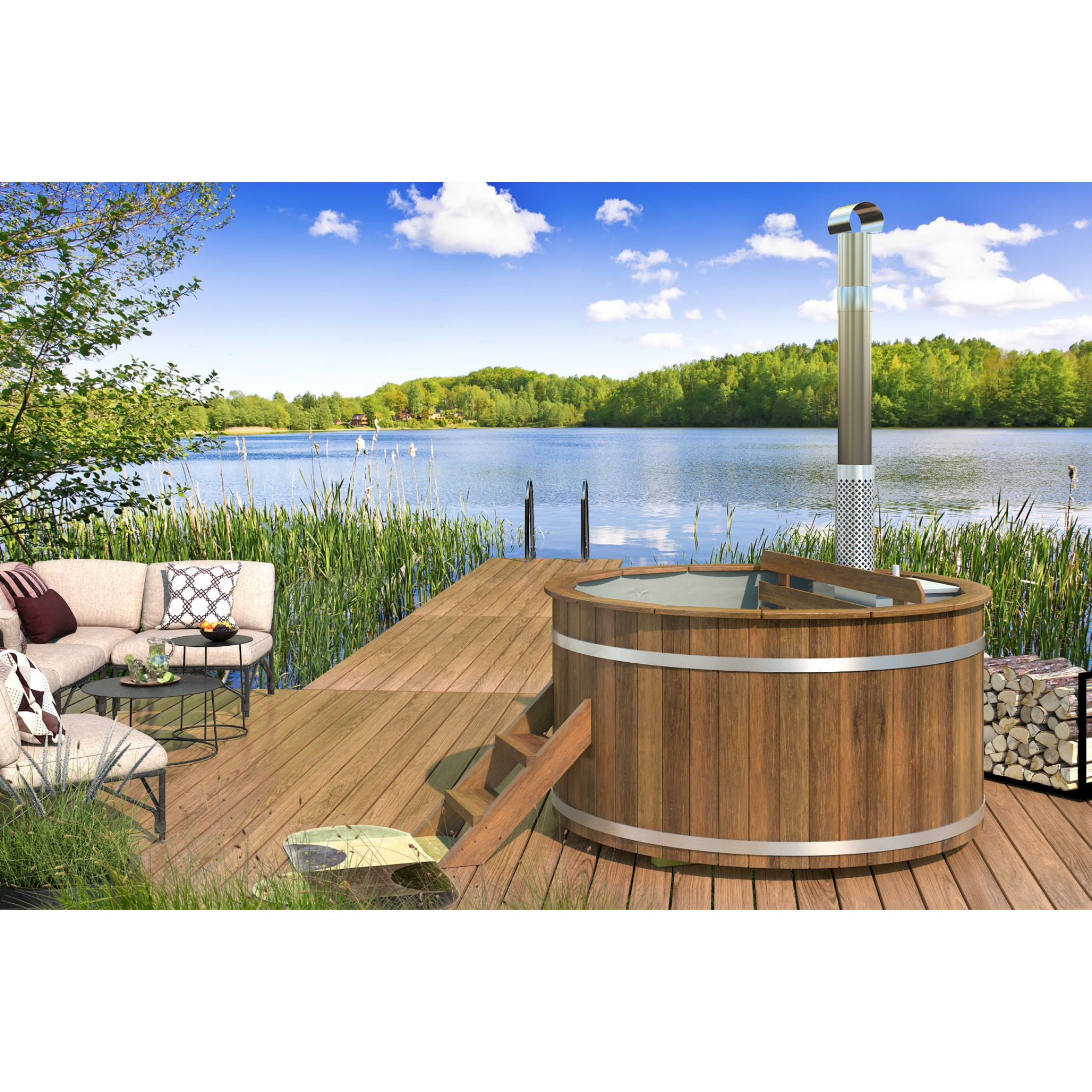 Hottub met  RVS kachel Ø180 cm Thermowood