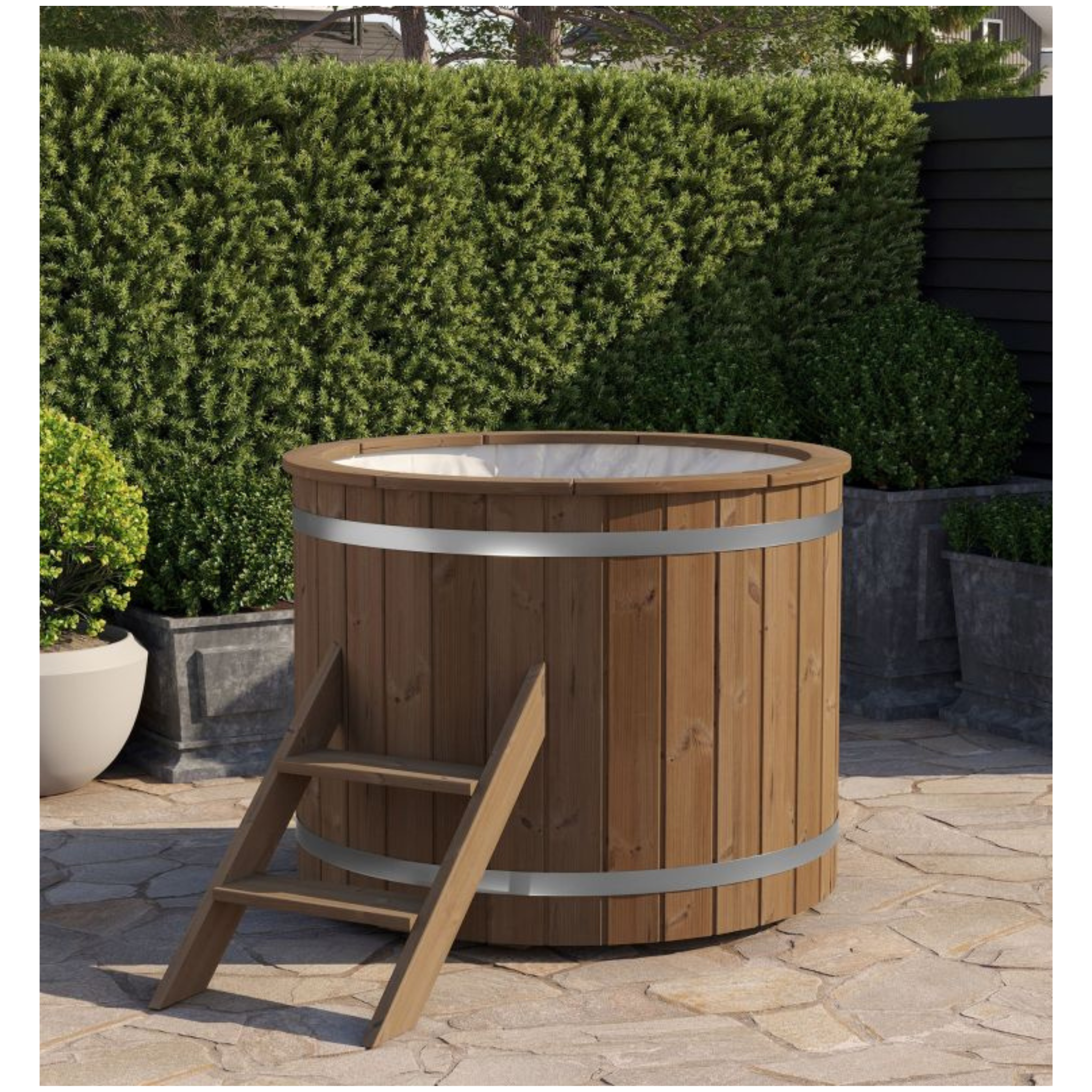 Koudwaterbad Ø120 cm, thermisch gemodificeerd vuren