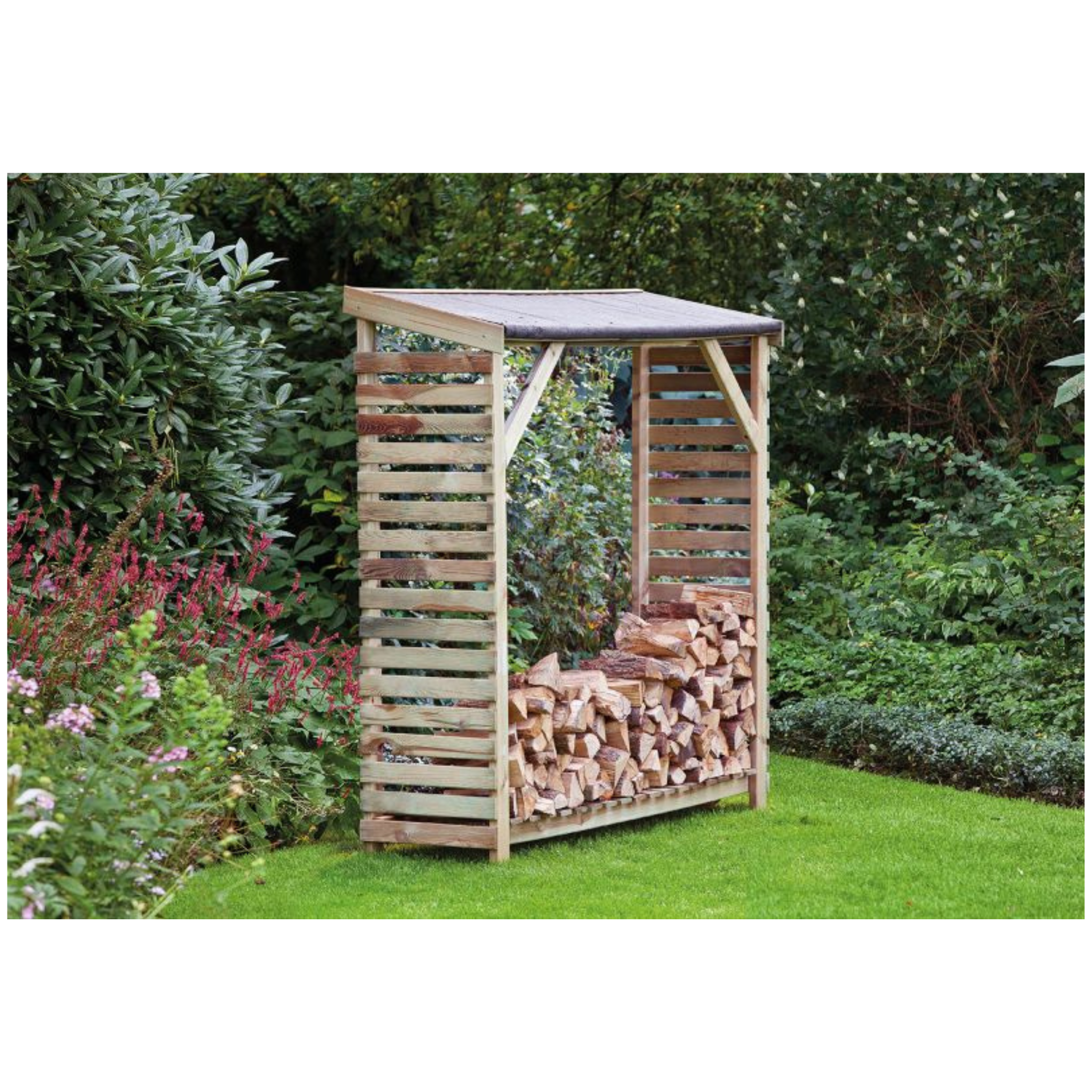 Openhaardhout berging, groen geïmpregneerd grenen B180 x D50 x H180 cm