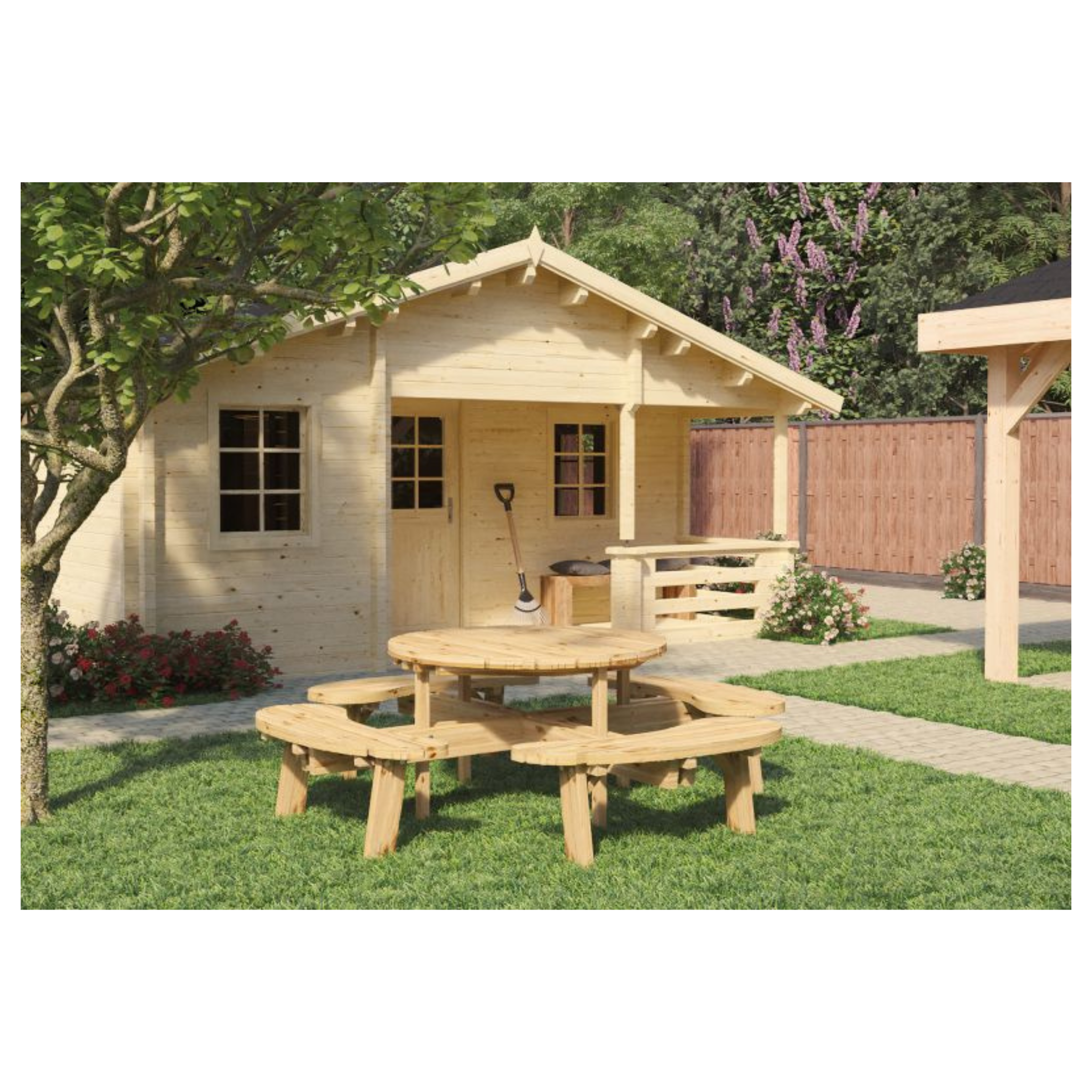 Picknicktafel rond Classic, vuren gedroogd, groen geïmpregneerd