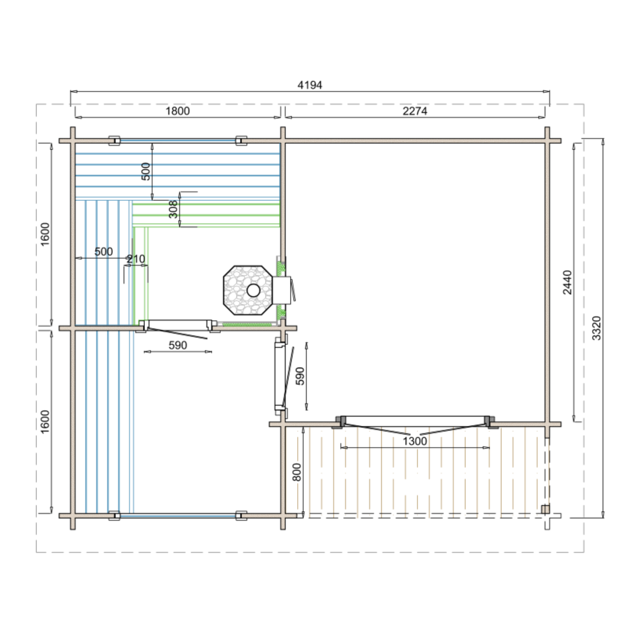 Saunahuis Juuka 40 mm