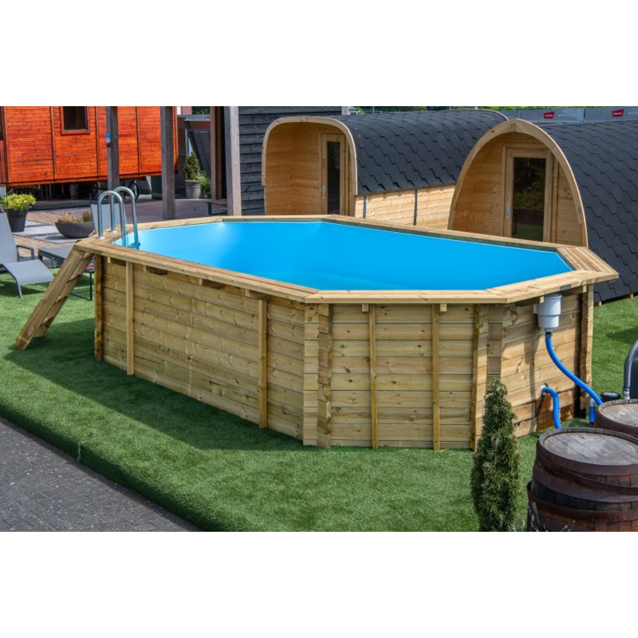 Luxe houten zwembad Daaibooi Beach 563 x 352 x 124 cm